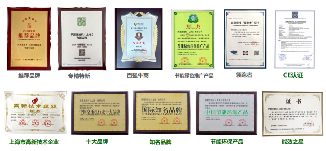 薩(sà)震壓縮機（上海(hǎi)）有(yǒu)限(xiàn)公(gōng)司榮獲2021年(nián)上海市品(pǐn)牌培育(yù)示範(fàn)企業(yè)